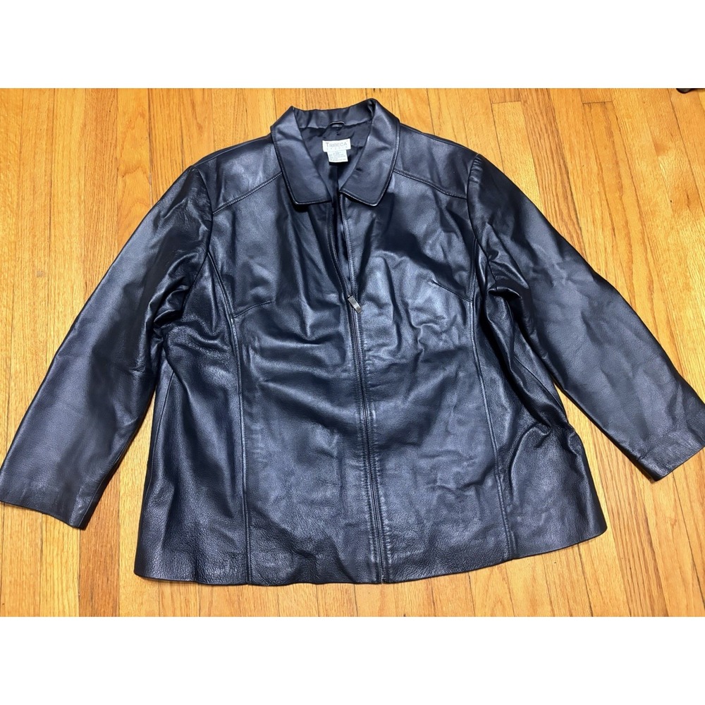 Tribeca Studio Jacket Womens 24W Leather Blazer Full Zip-Up Black Coat Jacket